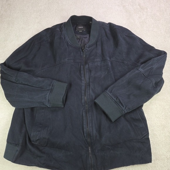 Vince Men's Bomber Jacket Size 2XL Satin Lined Full Zip Navy Wool Blend Cuffs‎